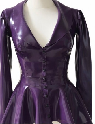 Latex Jacke mit Puffärmeln, Schalkragen & Volant-Schoesschen